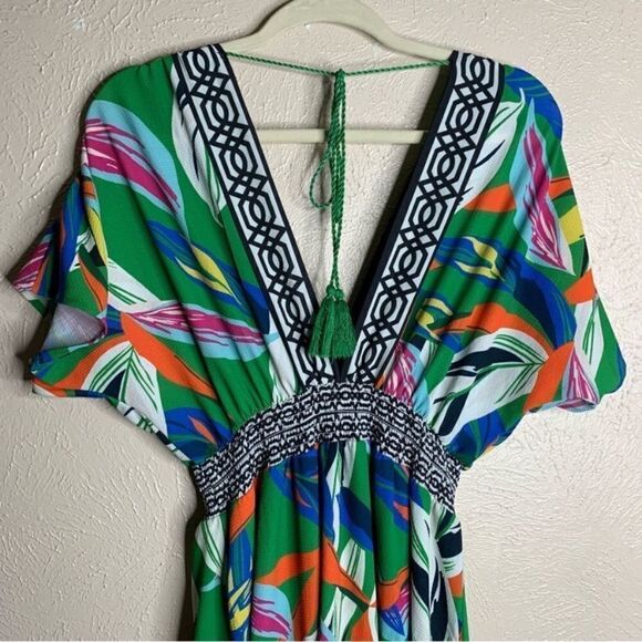 Flying tomato deep v neck high low leaf dress multicolor green - Picture 8 of 13